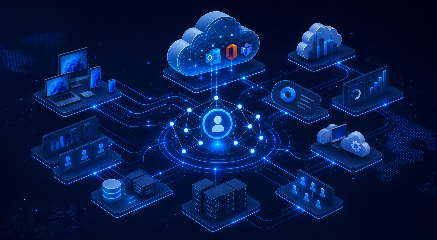 Technische Microsoft-Projektlandschaft mit Cloud, Migration, Identity und hybrider Infrastruktur